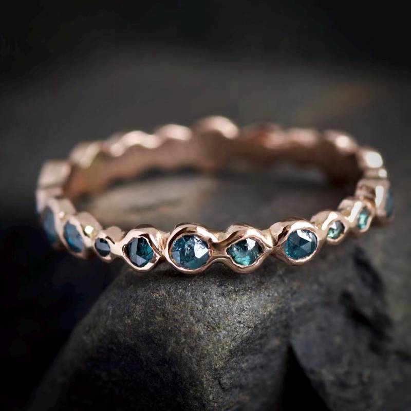 Blauer Diamant Eternity Ring. Rose Schnitt Zufällige Größe Runde Grünlich Blau Ewigkeit Kieselstein Hochzeit Verlobung Ring von eMerakiStudio