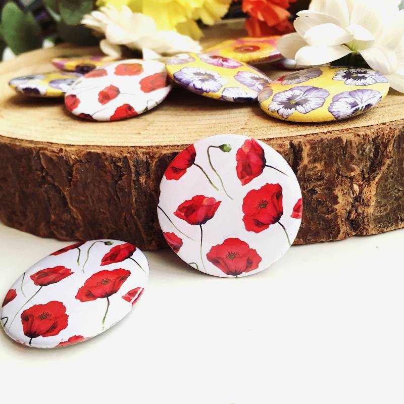 Button Mit Mohnblumen - Original Aquarell Illustration von ePipi