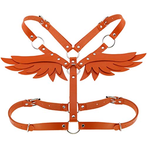 Damen Mädchen Leder-BH Brustgeschirr Gürtel verstellbar Gothic Punk Engelsflügel Taille Harness - Orange - Einheitsgröße von eYLun