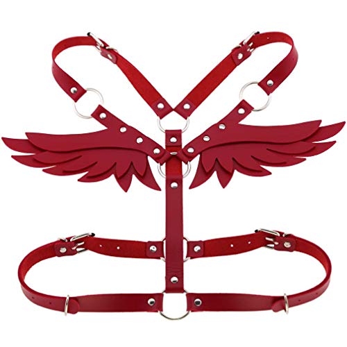 Damen Mädchen Leder-BH Brustgeschirr Gürtel verstellbar Gothic Punk Engelsflügel Taille Harness - Rot - Einheitsgröße von eYLun