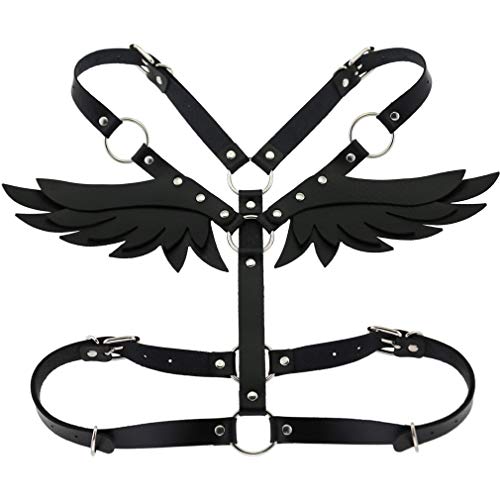 Damen Mädchen Leder-BH Brustgeschirr Gürtel verstellbar Gothic Punk Engelsflügel Taille Harness - Schwarz - Einheitsgröße von eYLun