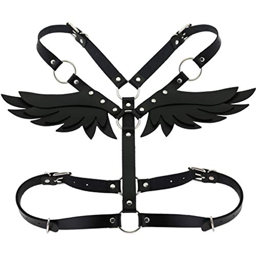 eYLun Damen Mädchen Leder-BH Brustgeschirr Gürtel verstellbar Gothic Punk Engelsflügel Taille Harness - Schwarz - Einheitsgröße von eYLun