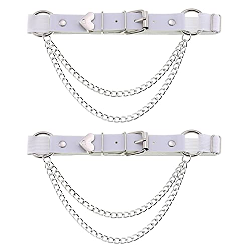 Frauen Mädchen Leder Herz Strumpfbänder Beinring Gürtel Punk Kette Elastisch Oberschenkel Ring Strumpfbänder Verstellbar 2 Stück, Weiss/opulenter Garten, Einheitsgröße von eYLun