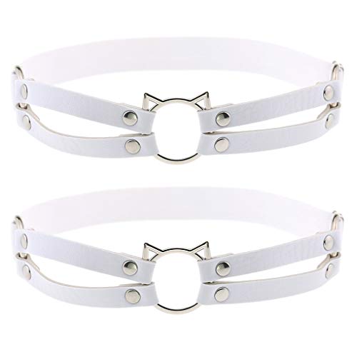 Damen Mädchen Leder Hohl Katze Strumpfbänder Punk Rock Nieten Bein Elastisches Strumpfband Bein Ring 2 Stück, Weiss/opulenter Garten, Einheitsgröße von eYLun