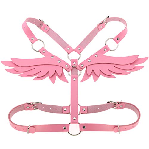 eYLun Damen Mädchen Leder Body BH Brustgeschirr Gürtel verstellbar Gothic Punk Engelsflügel Taille Harness, Pink, Einheitsgröße von eYLun