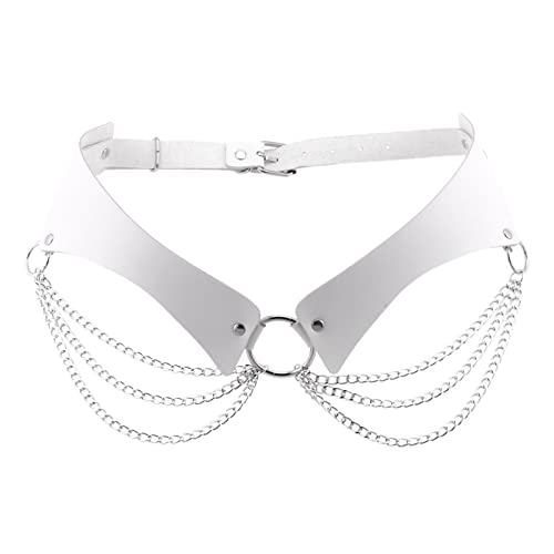 eYLun Damen Mädchen Leder Taillengürtel Punk Kette Leder Körper Taillengürtel Gothic Layered Accessories Gürtel, Weiss/opulenter Garten, Einheitsgröße von eYLun