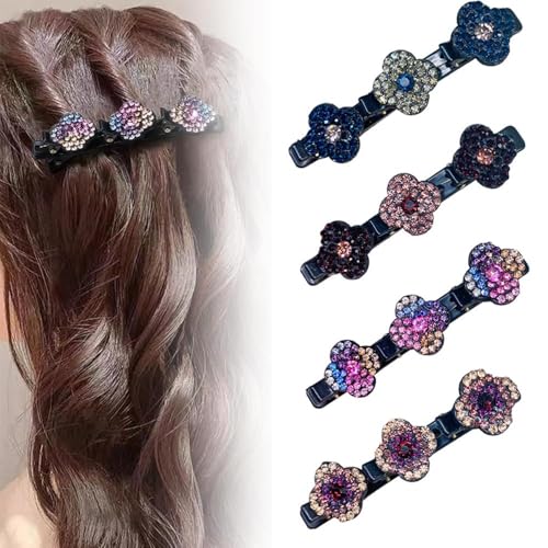 Haarspangen mit funkelnden Kristallsteinen, Geflochtene Strass-Haarspangen für Damen und Mädchen, Elegante Haarstyling-Clips Strass-Haarspange, Doppelschicht Haarspangen für Frauen Mädchen (4 Stück) von eaacaa