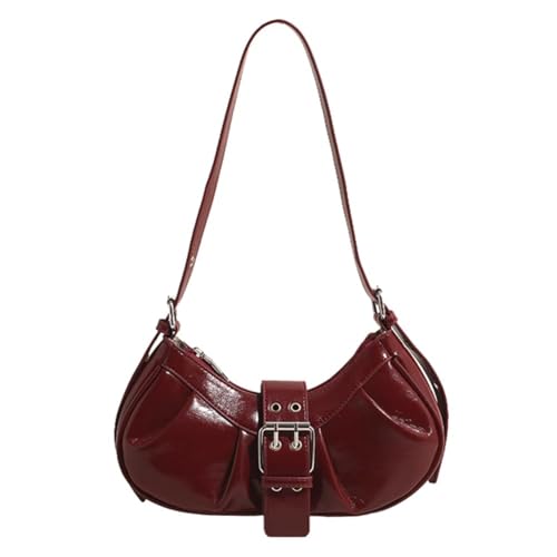 eaacaa PU-Leder-Umhängetasche Y2K for Damen, kleine Clutch-Handtasche mit verstellbarem Riemen, Clutch-Geldbörse, plissierte Unterarm-Geldbörse for Reisen, Pendeln (Rot) von eaacaa