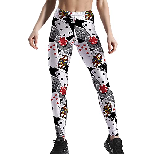 Damen Herren Bedruckte Leggings Damen Spielkarten Poker Stretch Hohe Taille Hosen Gym Yoga Enge Hosen TRO von each women