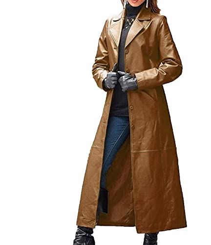 each women Damen Langer Trenchcoat Damen schwarz Langer Ledermantel Damen in voller Länge von each women