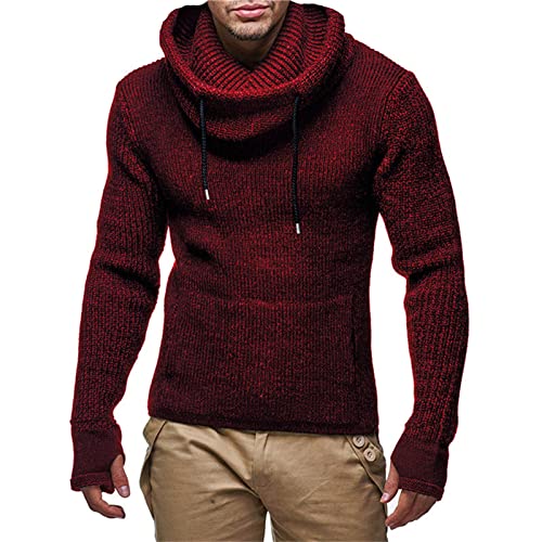 each women Herren Rollkragen Hoodie Pullover Herren Cowlneck Strickpullover Slim Fit Baumwollpullover mit Daumenlöchern von each women