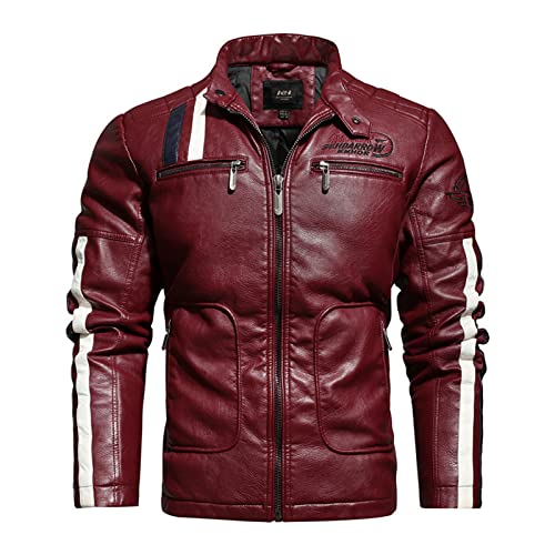 each women Herren Rot Retro Motorrad Lederjacke Herren Schwarz Bomber Lederjacken Slim Fit Klassischer Mantel Größe M-4XL von each women