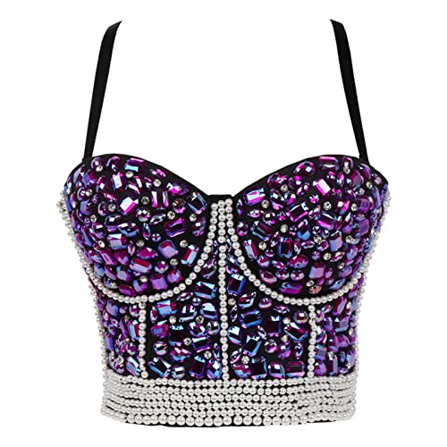 each women Lila Strass Korsett Sparkle Edelstein Bustier Crop Top Glänzendes Party Tanzen Push Up BH von each women