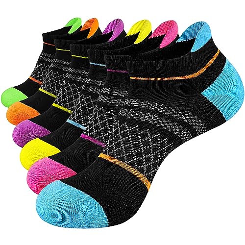 eallco Damen-Knöchelsocken, sportlich, Laufen, kurze Socken mit gepolsterter Sohle, 6 Paar, 6 Paar schwarz, Einheitsgröße von eallco