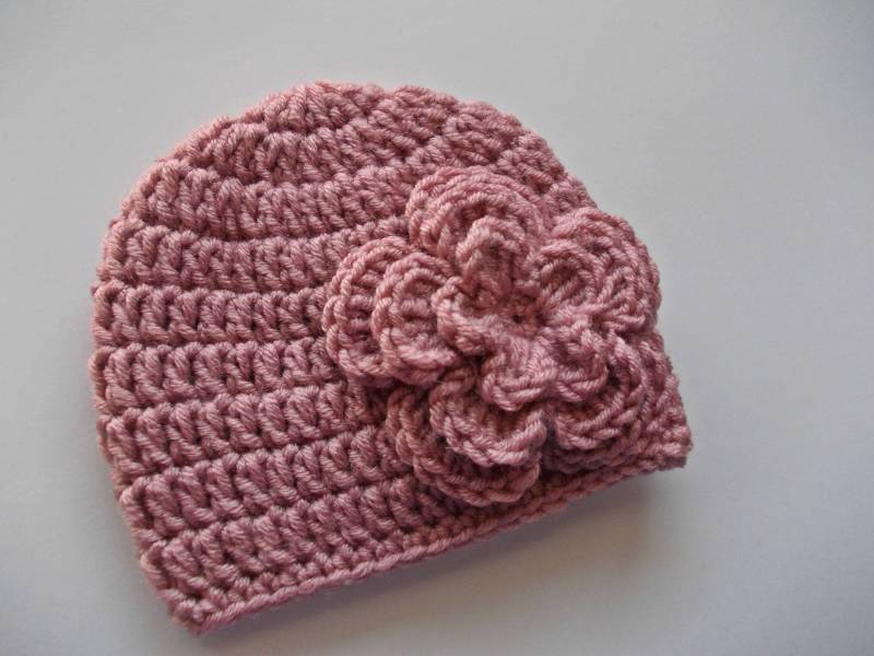 Handgefertigte Gehäkelte Baby Mädchen Mütze Mit Blume - Girl Floralen Akzent Für von eanddcreation