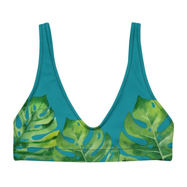 earlyfish recyceltes Bikini Oberteil Monstera Petrol von earlyfish