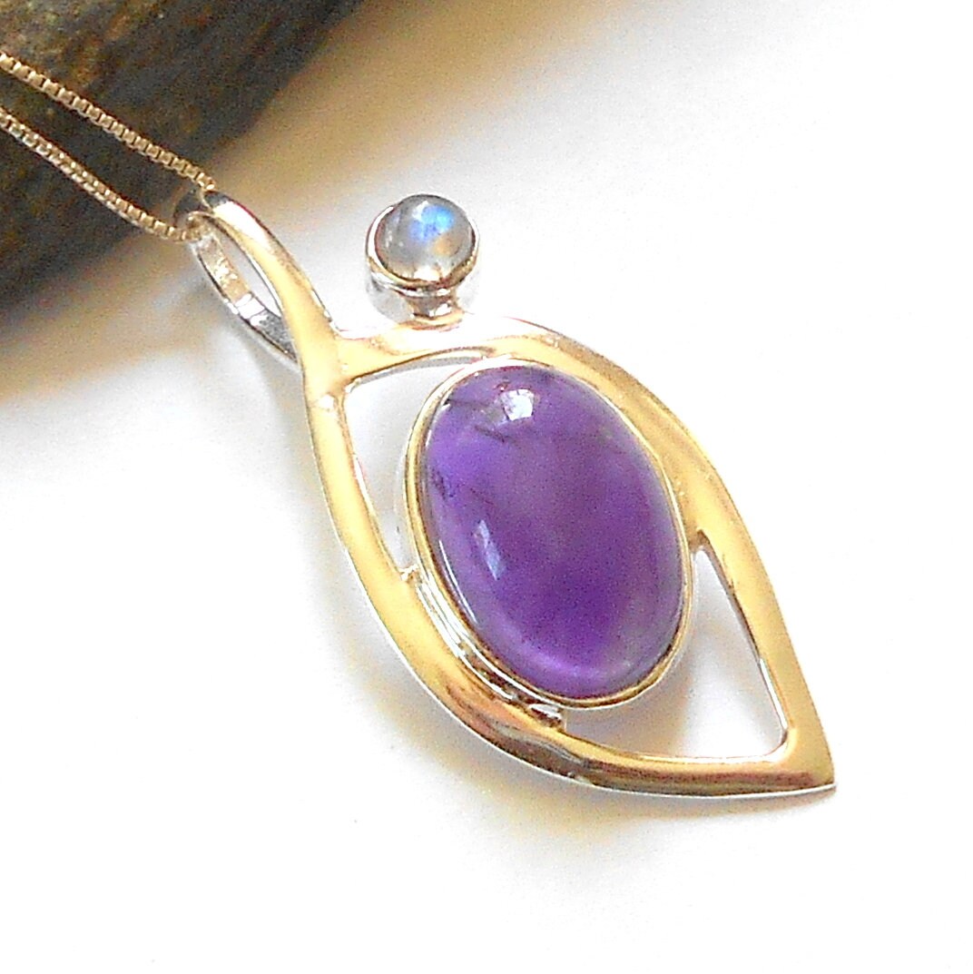 Amethyst Und Mondstein Sterling Silber Halskette Erdig #2193 von earthegy