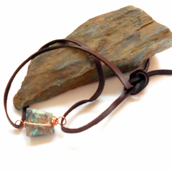 Chrysokoll Leder Wickelarmband Earthegy #1543 von earthegy