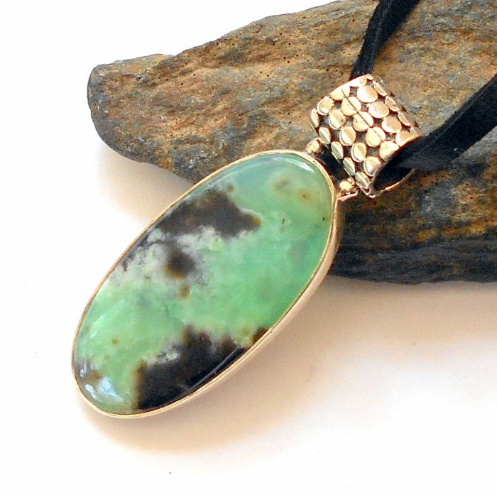 Chrysopras Leder Halskette Earthegy #737 von earthegy