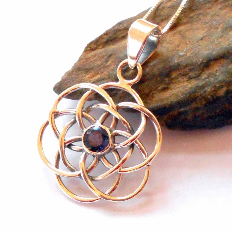 Iolith Sterling Silber Samen Des Lebens Halskette Ohrarbeit #1163 von earthegy