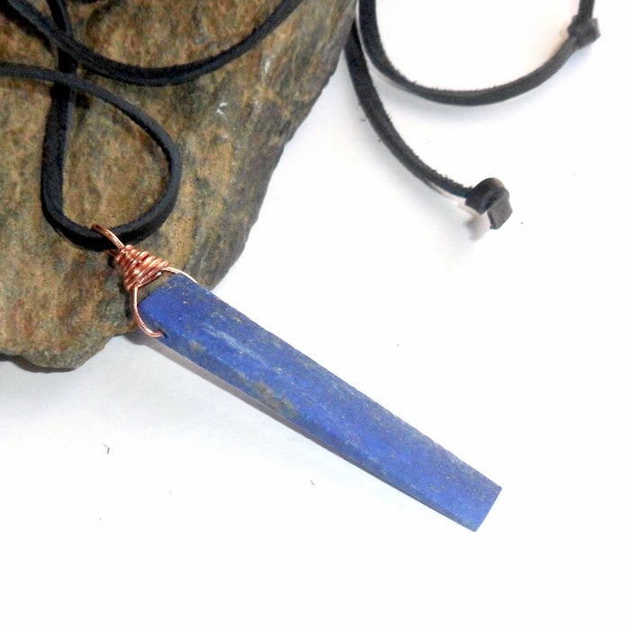 Lapisstick Halskette Blau Unisex Leder Surfer Ohrthegie #2187 von earthegy