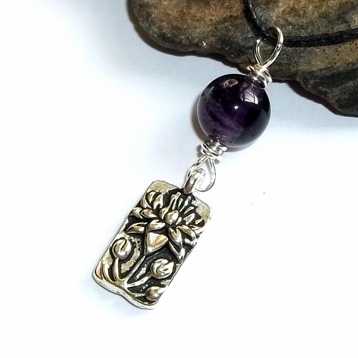 Lila Amethyst Edelstein Lotus Blüte Anhänger Halskette Verstellbar #369 von earthegy