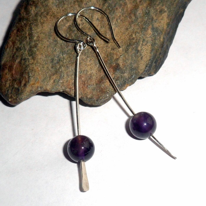 Lila Amethyst Sterling Silber Edelstein Paddel Ohrringe Earthegy #665 von earthegy