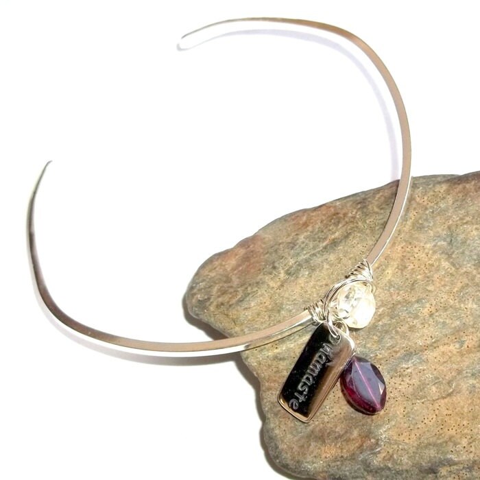 Namaste Charm Granat Sterling Silber Manschette Armband Citrin Earthegy von earthegy