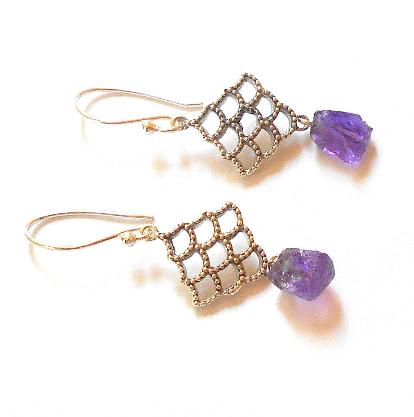 Roh Amethyst Sterling Silber Ohrringe Erdig #2373 von earthegy
