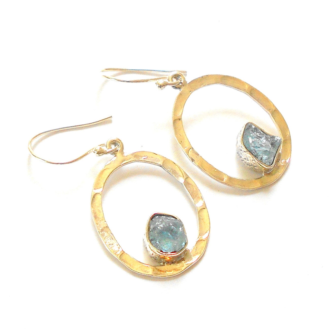 Roh Aquamarin Sterling Silber Ohrringe Erdig #3091 von earthegy