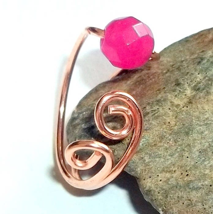 Rosa Jade Edelstein Kupfer Ring Einstellbar Earthegy #30 von earthegy