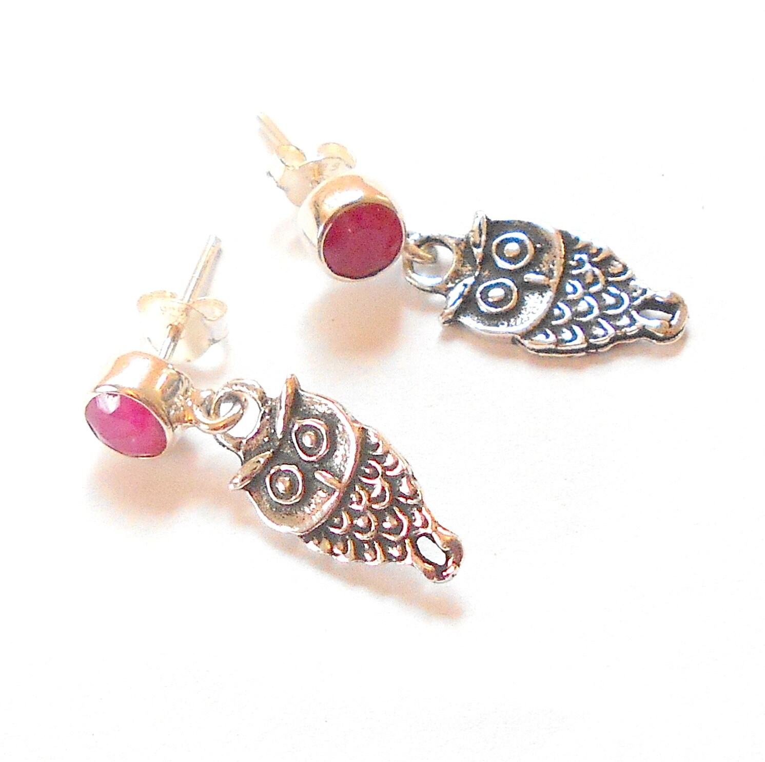 Rubin Sterling Silber Eulen Ohrringe Erdig #614 von earthegy
