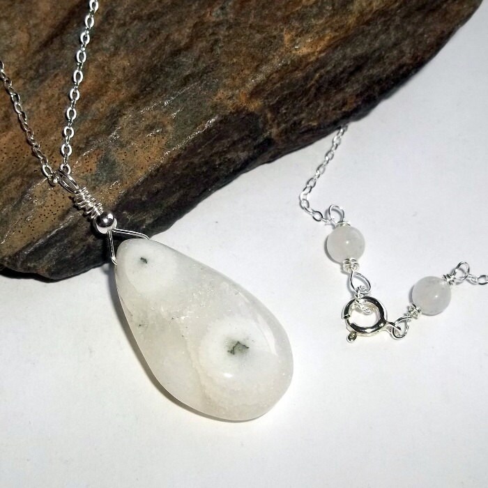 Solar Quarz Edelstein Halskette Mondstein Sterling Silber Ohrthegie #963 von earthegy