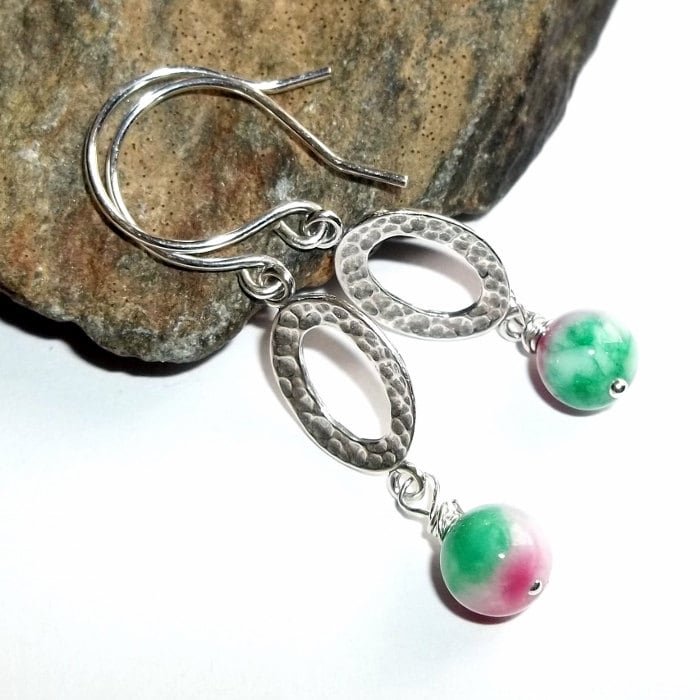 Wassermelone Jade Ohrringe Sterlingsilber Draht Gewickelt Rosa Grün Edelstein Energie Earthegy #148 Wassermelone Jade Ohrringe Sterlingsilber Draht Gewickelt Rosa Grün Edelstein Energie Earthegy #148 von earthegy