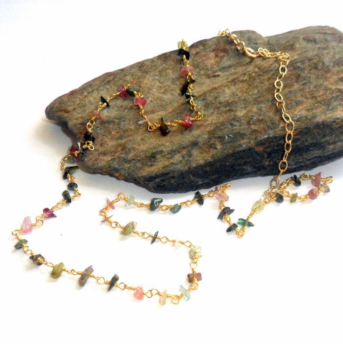 Wassermelonen Turmalin Gold Vermeil Halskette #1774 von earthegy