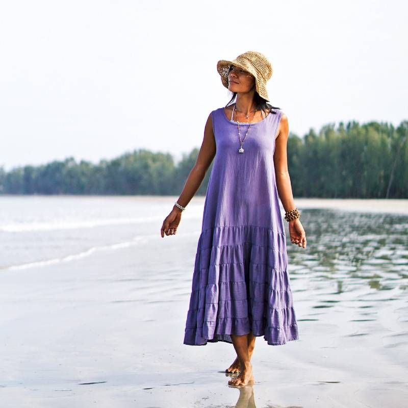 Frauen Armelloses Maxikleid, Sommer Langes Kleid, Lila Baumwollkleid, Strandkleidung, Strandkleid, Resortkleid, Lila von earthernwear