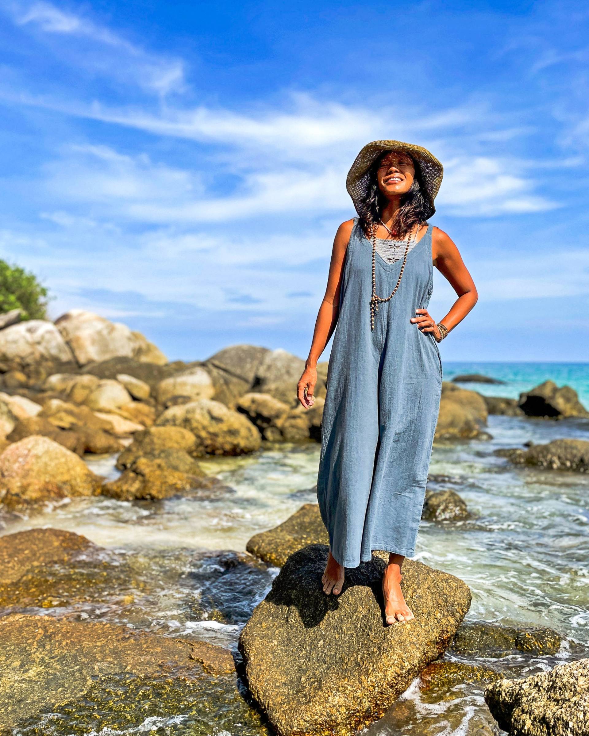 Overalls Mit Weitem Bein, Freizeit-Overalls Für Frauen, Blaugrau, Aus Baumwolle, Taschen, Grauer Overall von earthernwear