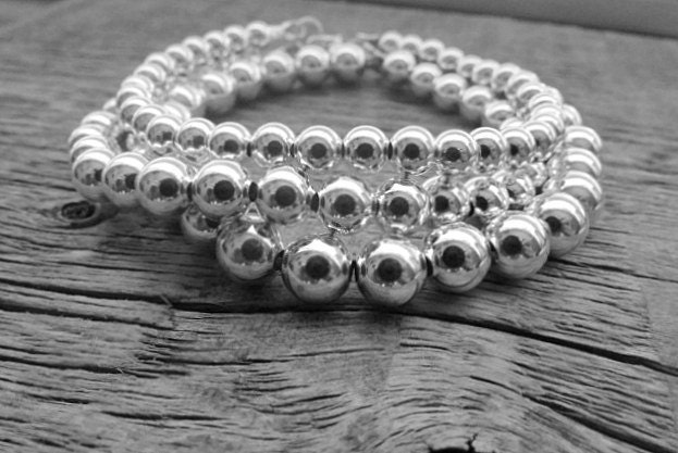 Sterling Silber Perle Armband, 6mm Braut 925 Stapel Kugel Armband Sterling Silber Perle Armband, 6mm Braut 925 Stapel Kugel Armband von earthwatersol