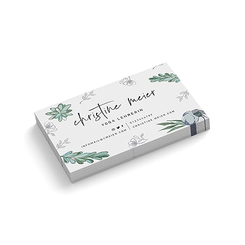 Visitenkarten direkt personalisieren | Yoga Lehrerin | Instructor | 1-seitig | weiß grün | Querformat | Menge + Papier zur Auswahl | gestalten | 350 g Qualitätsdruck | Blumen | Studio (50 Stück) von easyprint