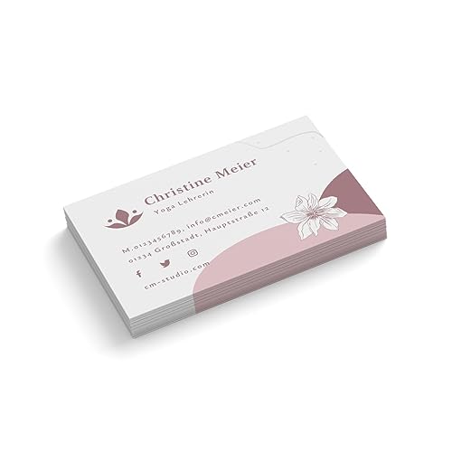 easyprint Visitenkarten Personalisieren | Yoga Lehrerin | 1-seitig | Querformat | Menge + Papier zur Auswahl | gestalten | hochwertig | 350 g Qualitätsdruck | Blume | Studio | rosa (100 Stück) von easyprint