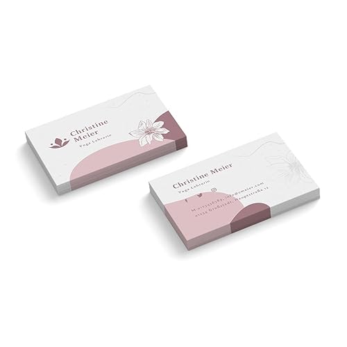 easyprint Visitenkarten personalisiert | Yoga Lehrerin | 2-seitig | Querformat | Menge + Papier zur Auswahl | gestalten | hochwertig | 350 g Qualitätsdruck | Blume | Studio | rosa (250 Stück) von easyprint