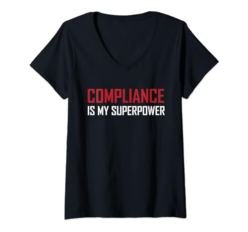Damen Compliance ist meine Superkraft T-Shirt mit V-Ausschnitt Damen Compliance ist meine Superkraft T-Shirt mit V-Ausschnitt von eat sleep compliance