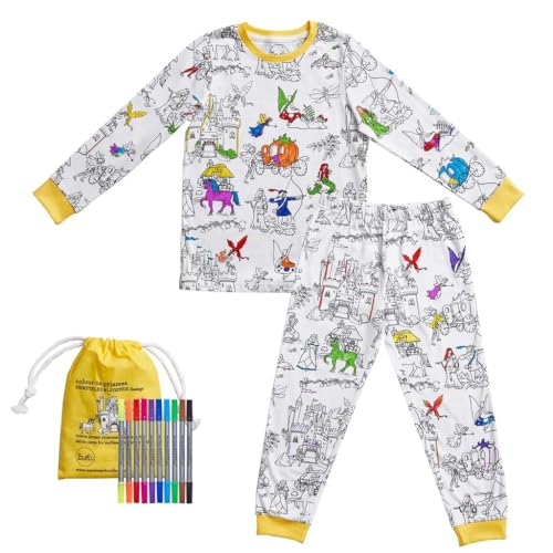 eatsleepdoodle Snug Colouring Pyjamas for Kids with 10pk Washable Pens (DE/NL/SE/PL, Alter, 5 Jahre, 6 Jahre, Regular, Fairy Tale) von eatsleepdoodle