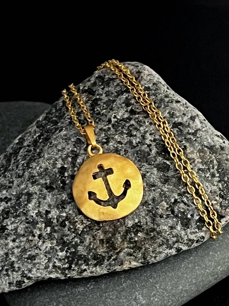 Ebbe Und Flut Halskette Anker 22K Matt Vergoldet - Maritime Kette Ebbe Flut® von ebbeundflut