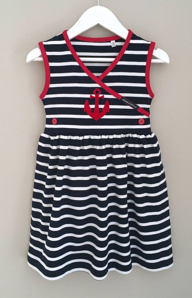 Ebbe Und Flut Kleid Anker, Blau Weiß Gestreift, Anker Streifen, Breton Mädchen, Maritimes Kinderkleid von ebbeundflut