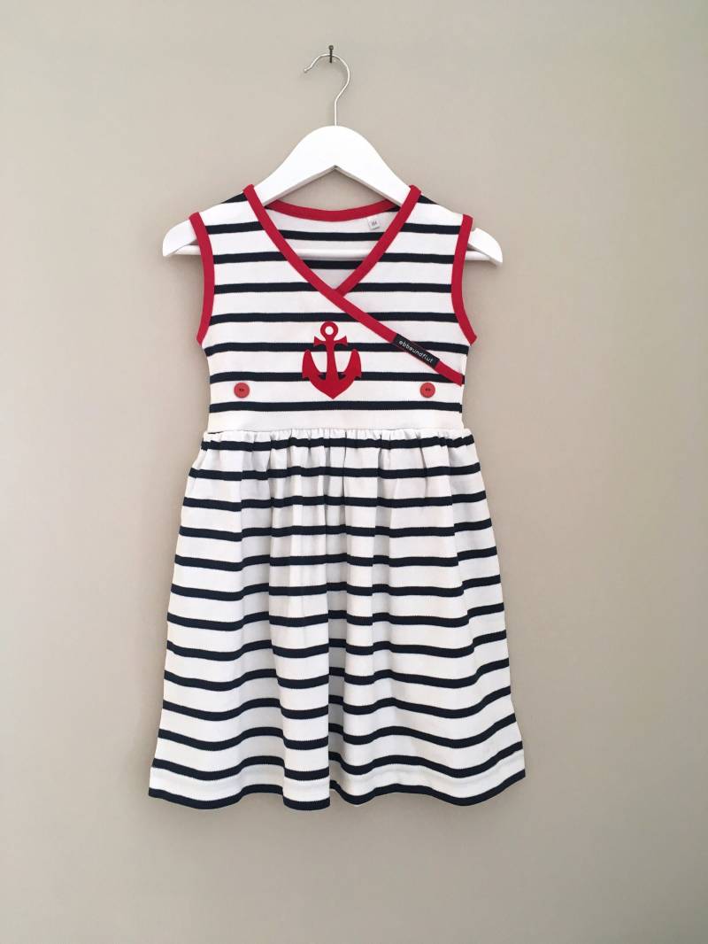 Ebbe Und Flut Kleid Anker Weiß Blau Gestreift - Streifen, Breton Mädchen, Maritimes Kinderkleid von ebbeundflut