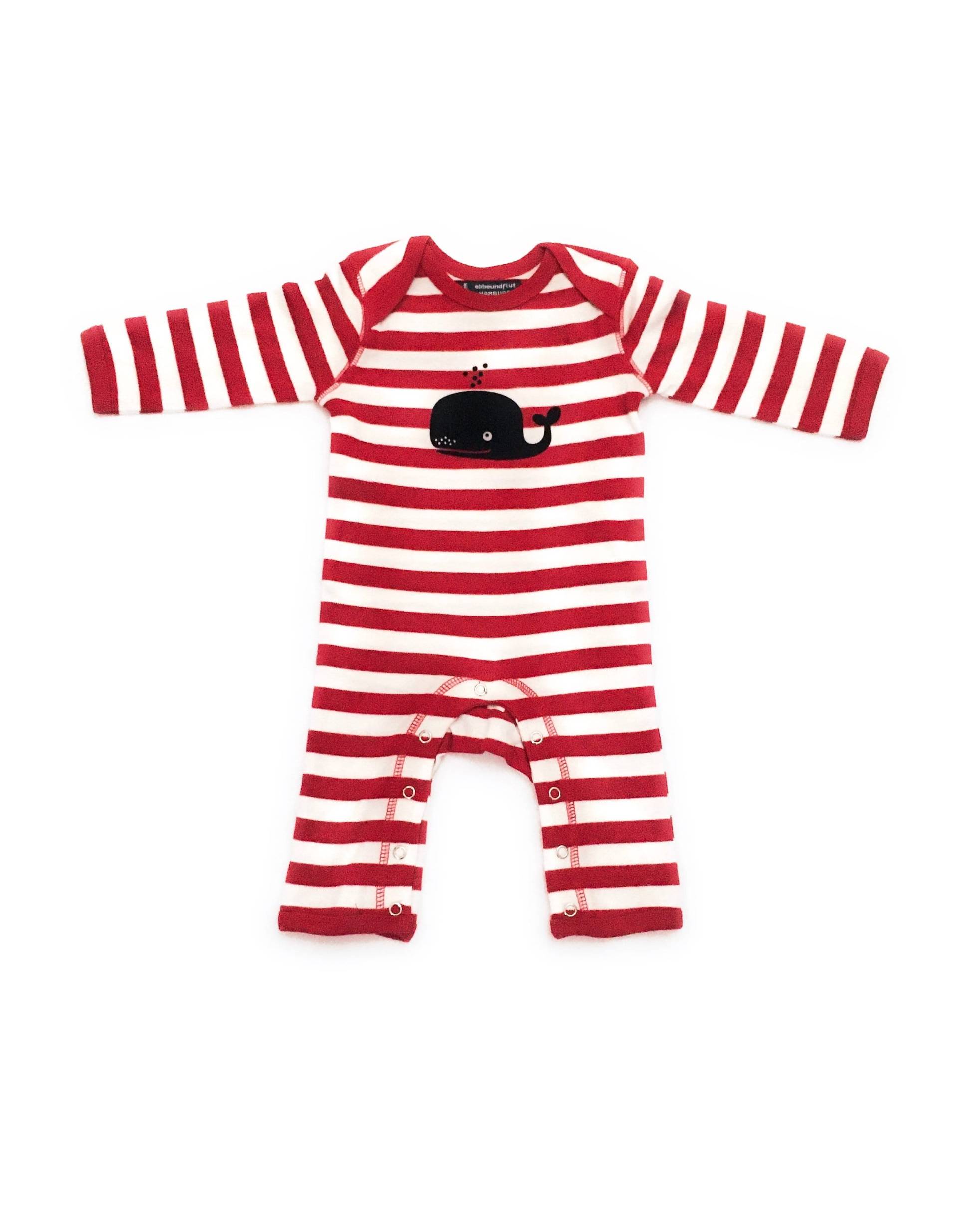 Ebbe Und Flut Maritimer Babystrampler Wal, Baby Geschenk Zur Geburt, Strampler Wal Rot Weiß Gestreift, Ebbe Flut® von ebbeundflut