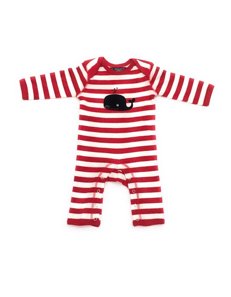 Ebbe Und Flut Maritimer Babystrampler Wal, Baby Geschenk Zur Geburt, Strampler Wal Rot Weiß Gestreift, Ebbe Flut® von ebbeundflut