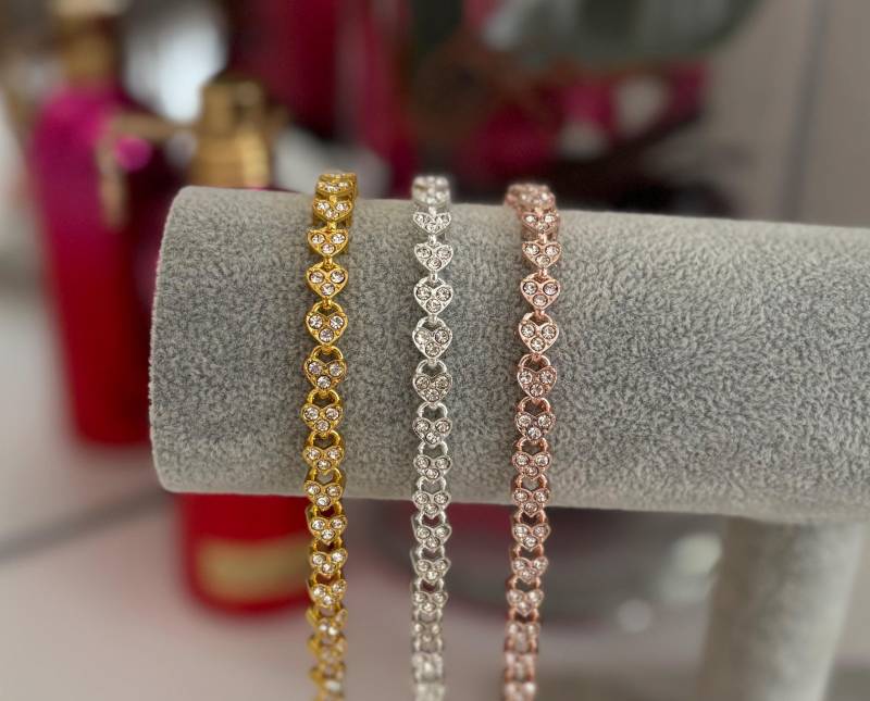 Herz Armband Edelstahl - Glitzerndes Tennisarmband in Gold, Silber & Roségold Funkelnder Schmuck Damen Geschenk Freundin Valentinstag Herz Armband Edelstahl - Glitzerndes Tennisarmband in Gold, Silber & Roségold Funkelnder Schmuck Damen Geschenk Freundin Valentinstag von ebisa