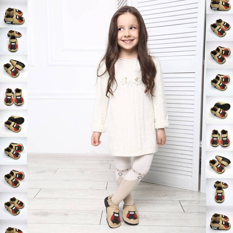 Krabbelschuhe Große 25/26 Eule Beige 2 3 Ebooba Ow-8-Be-M von ebooba